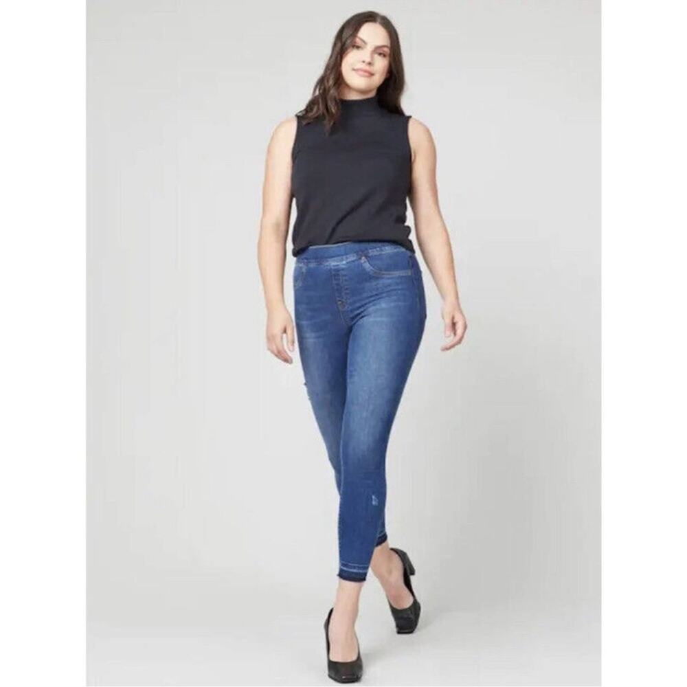 Spanx | Distressed Ankle Skinny Jeans Jeggings Medium Wash